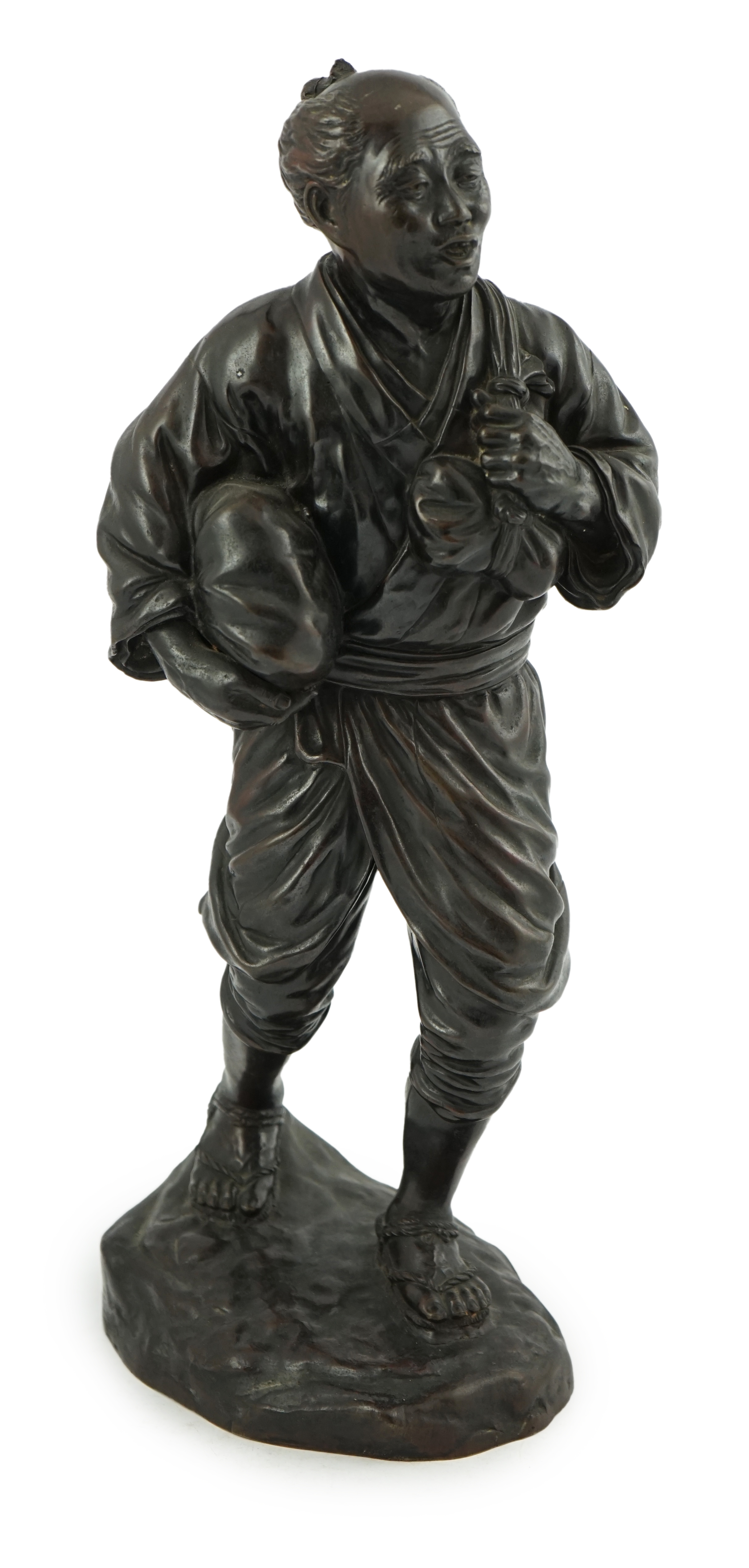 A Japanese bronze figure of a man, 19th century